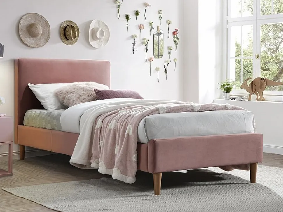 Acoma sängram 90x200 cm - Rosa sammet + Textilrengöring för möbler
