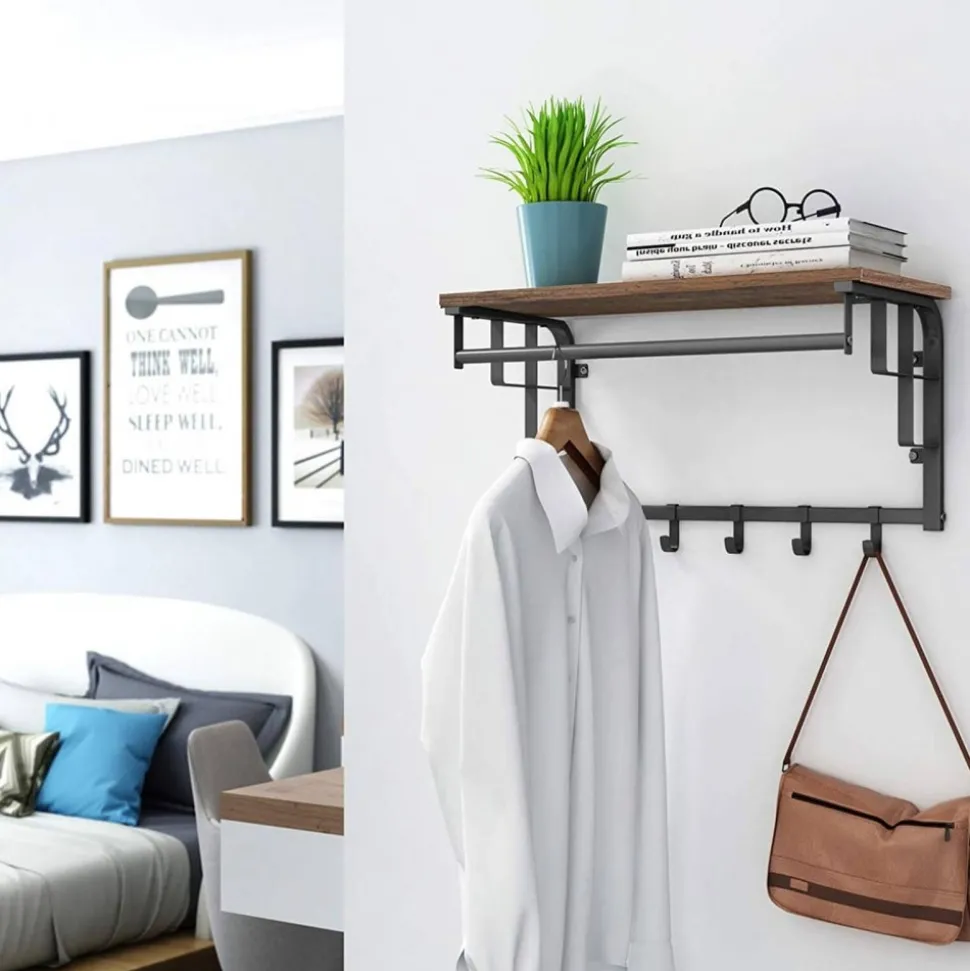 Aleksander hatthylla 66 cm - Brun/svart