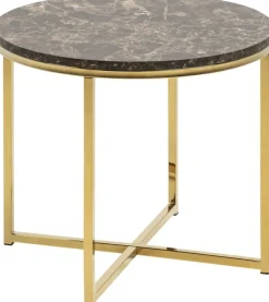 Alisma sidobord Ø50 cm - Brun marmor/guld