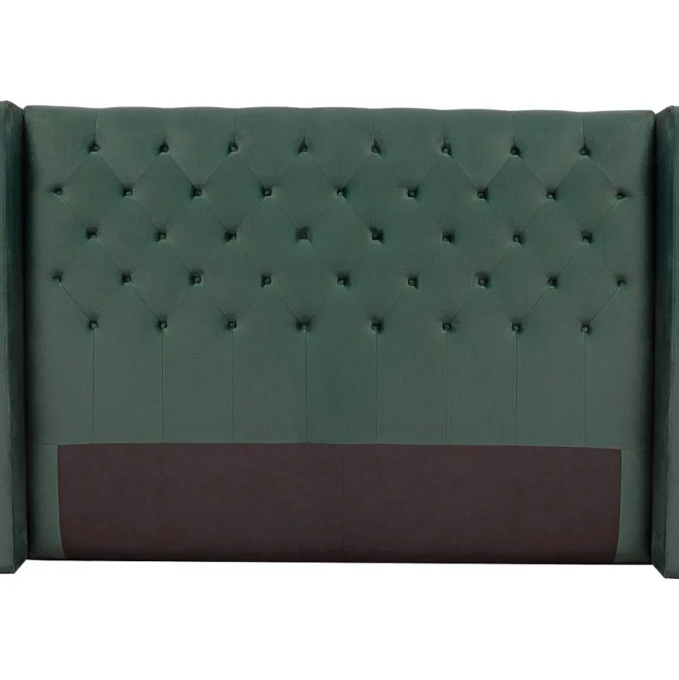 Almedal sänggavel med knappar (Smaragdgrön sammet) - Valfri bredd