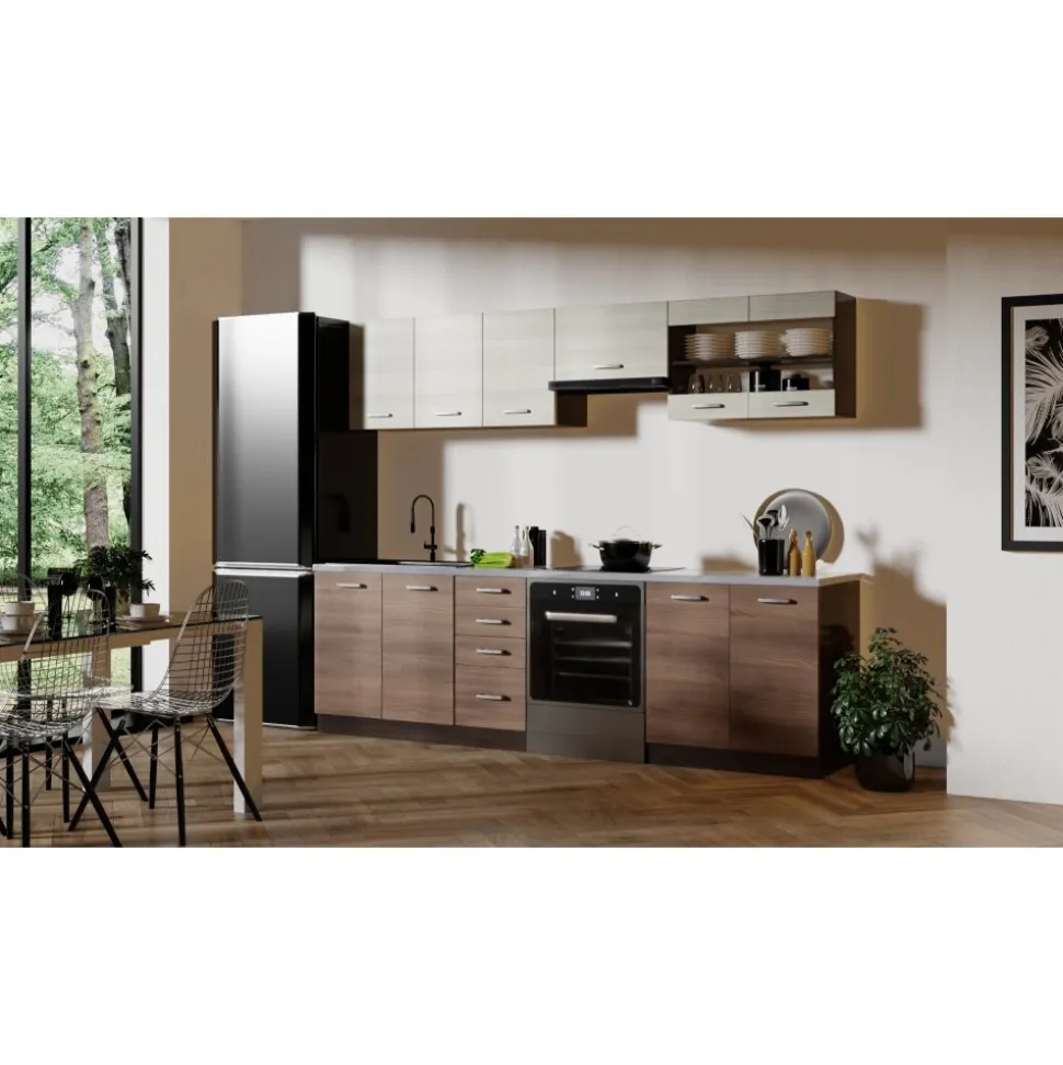 Amanda komplett kök 260 cm - Mörkbrun/navara ek/wenge/granit