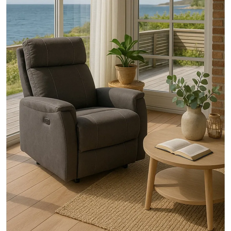 Anna elektrisk ställbar fåtölj i grå microfibertyg + Fläckborttagare för möbler