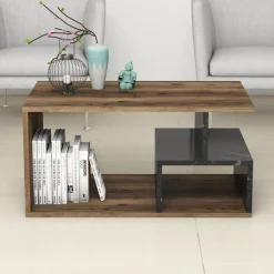 Arte soffbord 90 x 42 cm - Mörk valnöt/svart marmor