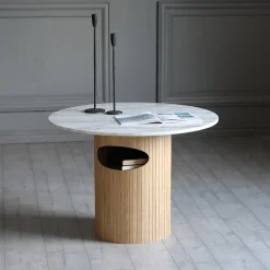 Arto runt soffbord höjd 60 cm - Whitewash / Vit marmor