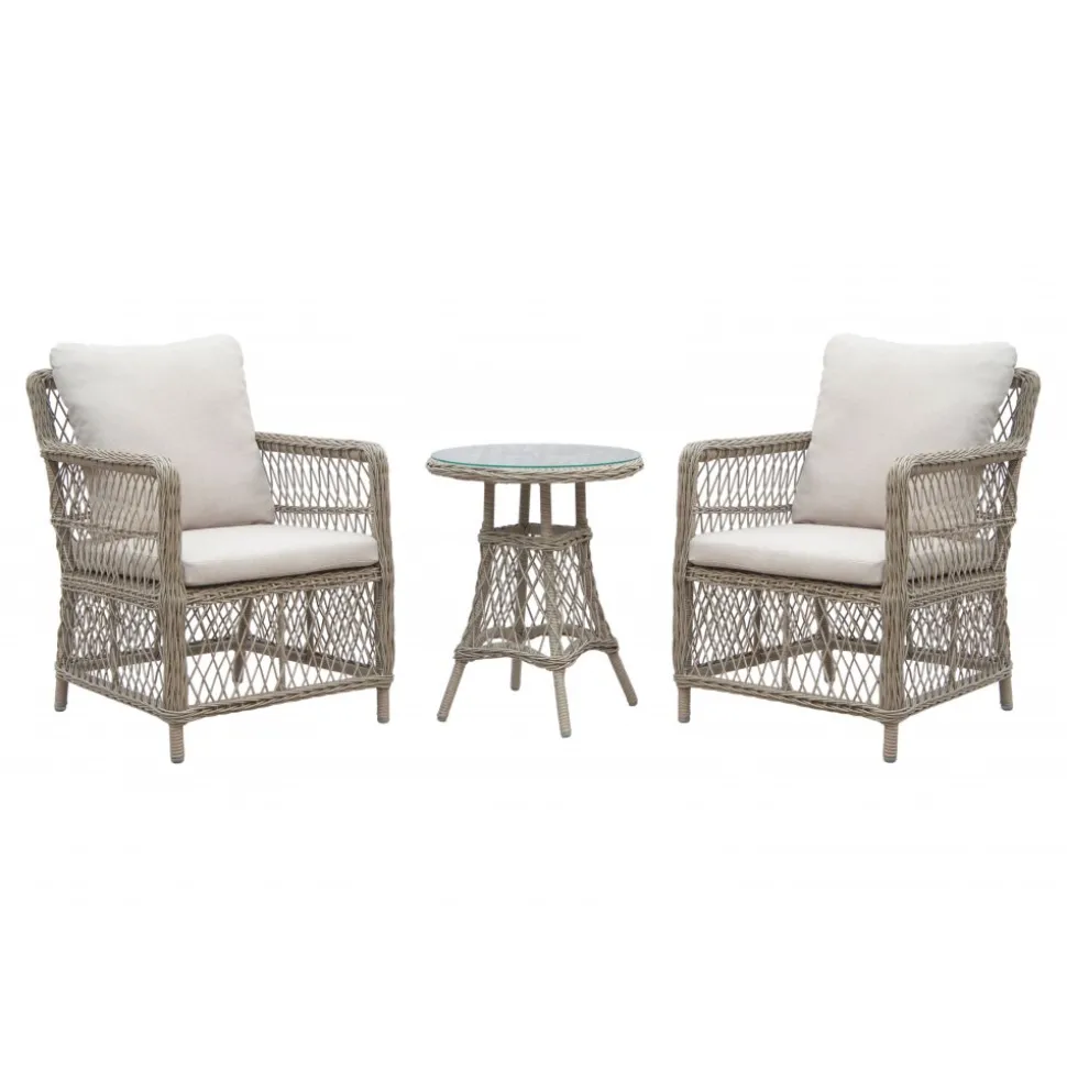 Balkongset 2 st fåtöljer med sidobord + Textilskydd för utemöbler