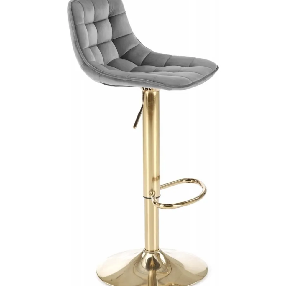 Barstol grå sammet guldig fot höj och sänkbar