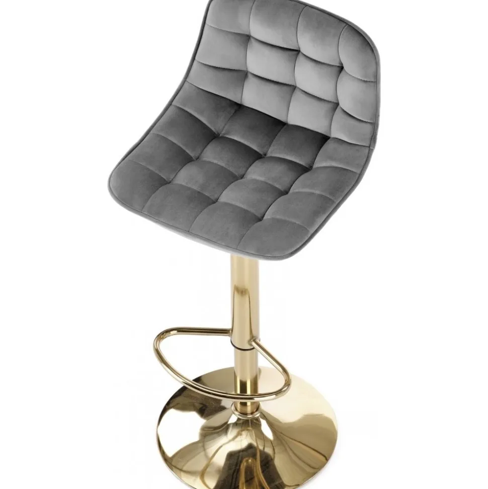 Barstol grå sammet guldig fot höj och sänkbar