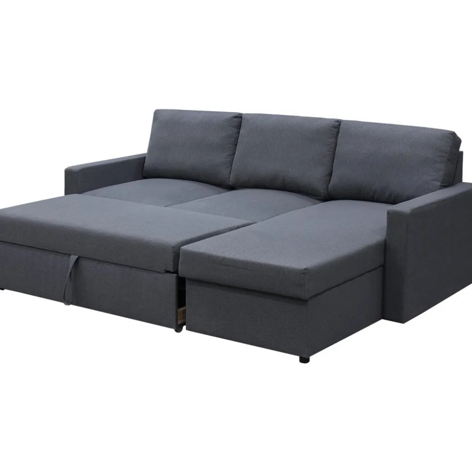 Bäddsoffa 220 cm bred mörkgrå med förvaring