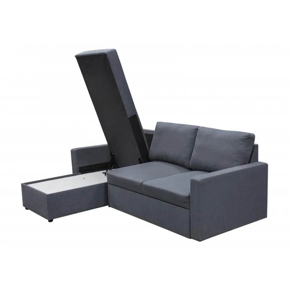 Bäddsoffa 220 cm bred mörkgrå med förvaring