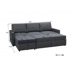 Bäddsoffa 220 cm bred mörkgrå med förvaring + Textilrengöring för möbler