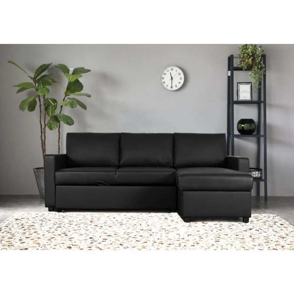 Bäddsoffa 218 cm PU-läder svart - Dream + Fläckborttagare för möbler