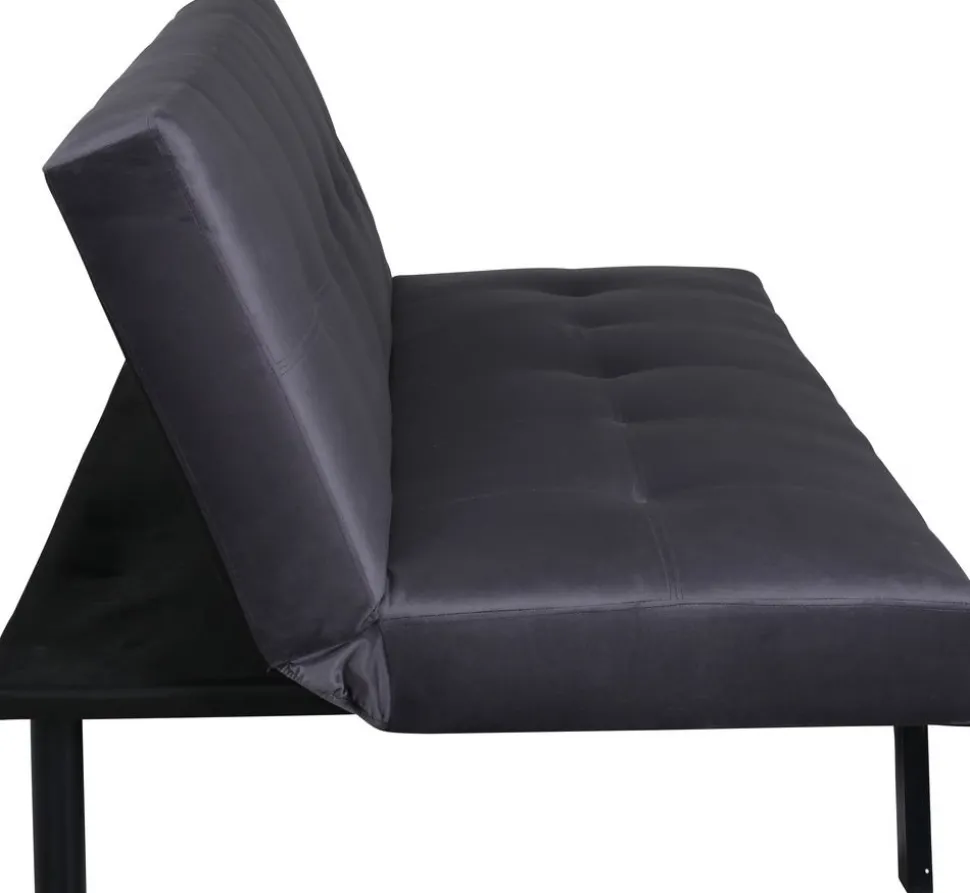 Bäddsoffa i mörkgrå sammet + Möbeltassar