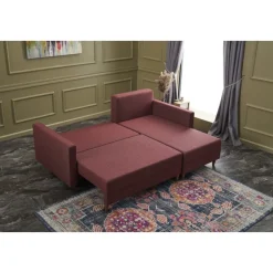 Bäddsoffa med divan - Vinröd