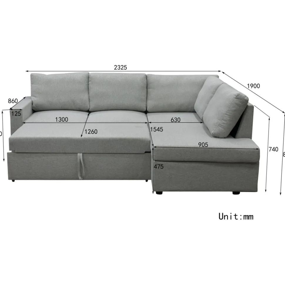 Bäddsoffa med förvaring 232 cm bred