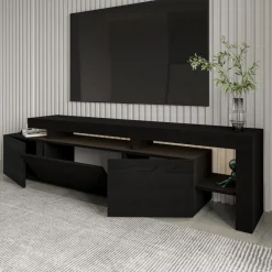 Beliz TV-bänk med LED-belysning - Svart trä