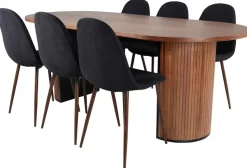 Bianca ovalt matbord 200x90 cm - Valnöt + 4.00 x Stolsdyna