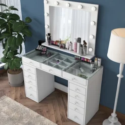 Bijou sminkbord med spegel 18 - 120 x 44,5 cm - Vit
