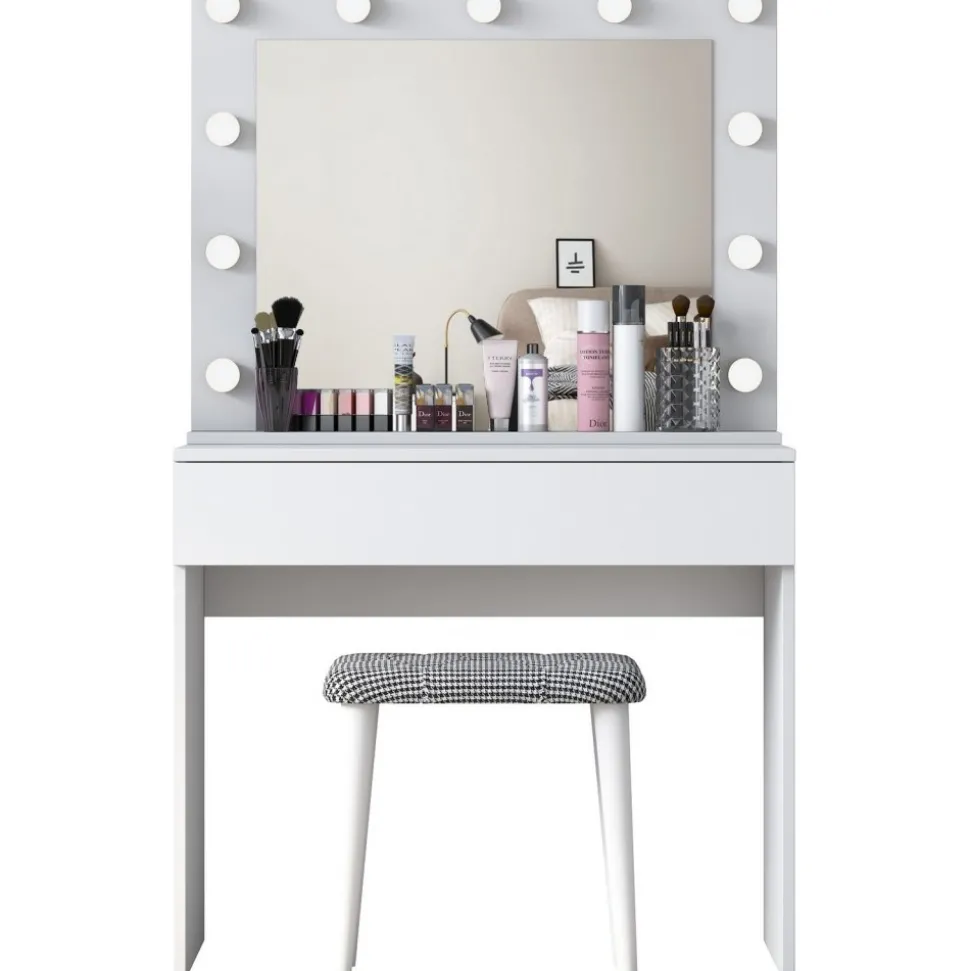 Bijou sminkbord med spegel och pall 21 - 90 x 45 cm - Vit