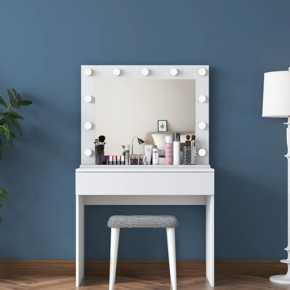 Bijou sminkbord med spegel och pall 21 - 90 x 45 cm - Vit
