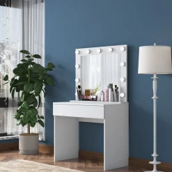 Bijou sminkbord med spegel 20 - 90 x 45 cm - Vit