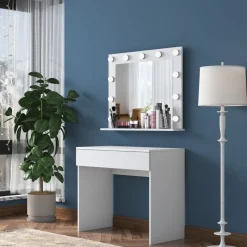 Bijou sminkbord med spegel 20 - 90 x 45 cm - Vit