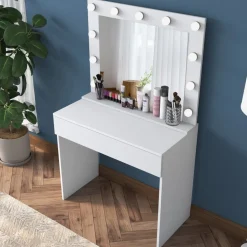 Bijou sminkbord med spegel 20 - 90 x 45 cm - Vit