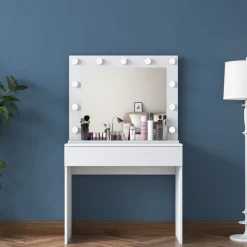 Bijou sminkbord med spegel 20 - 90 x 45 cm - Vit