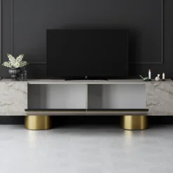 Bohem TV-bänk - Travertin/guld