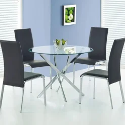 Bord i krom med glasskiva Ø90 cm + Möbeltassar