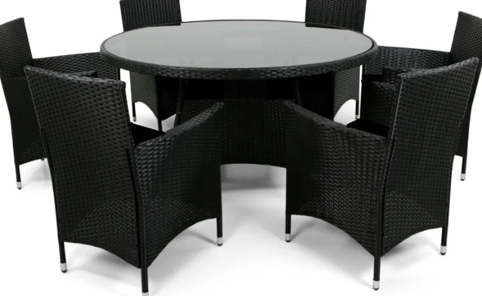 Brantevik utegrupp, runt bord med 6 st stolar - Svart konstrotting