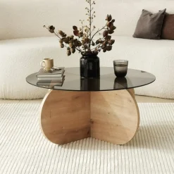 Bubbel soffbord Ø75 cm - Safir ek/rökglas