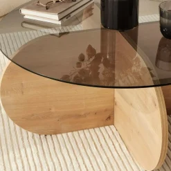 Bubbel soffbord Ø75 cm - Safir ek/rökglas