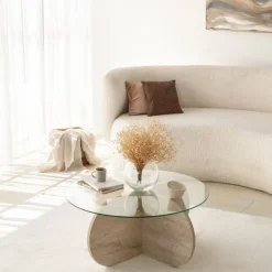 Bubbel soffbord Ø75 cm- Travertin