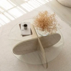 Bubbel soffbord Ø75 cm- Travertin