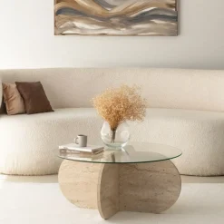 Bubbel soffbord Ø75 cm- Travertin