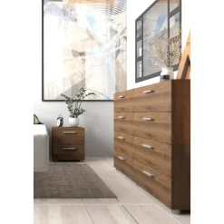 Byrå i valnöt med 8 lådor 140 cm bred