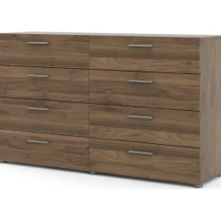 Byrå i valnöt med 8 lådor 140 cm bred + Möbeltassar