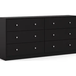 Byrå svart 6 lådor 143 cm bred + Möbeltassar