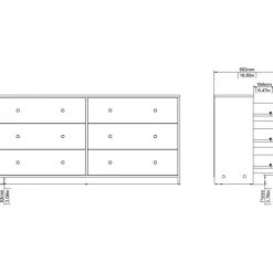 Byrå svart 6 lådor 143 cm bred + Möbeltassar