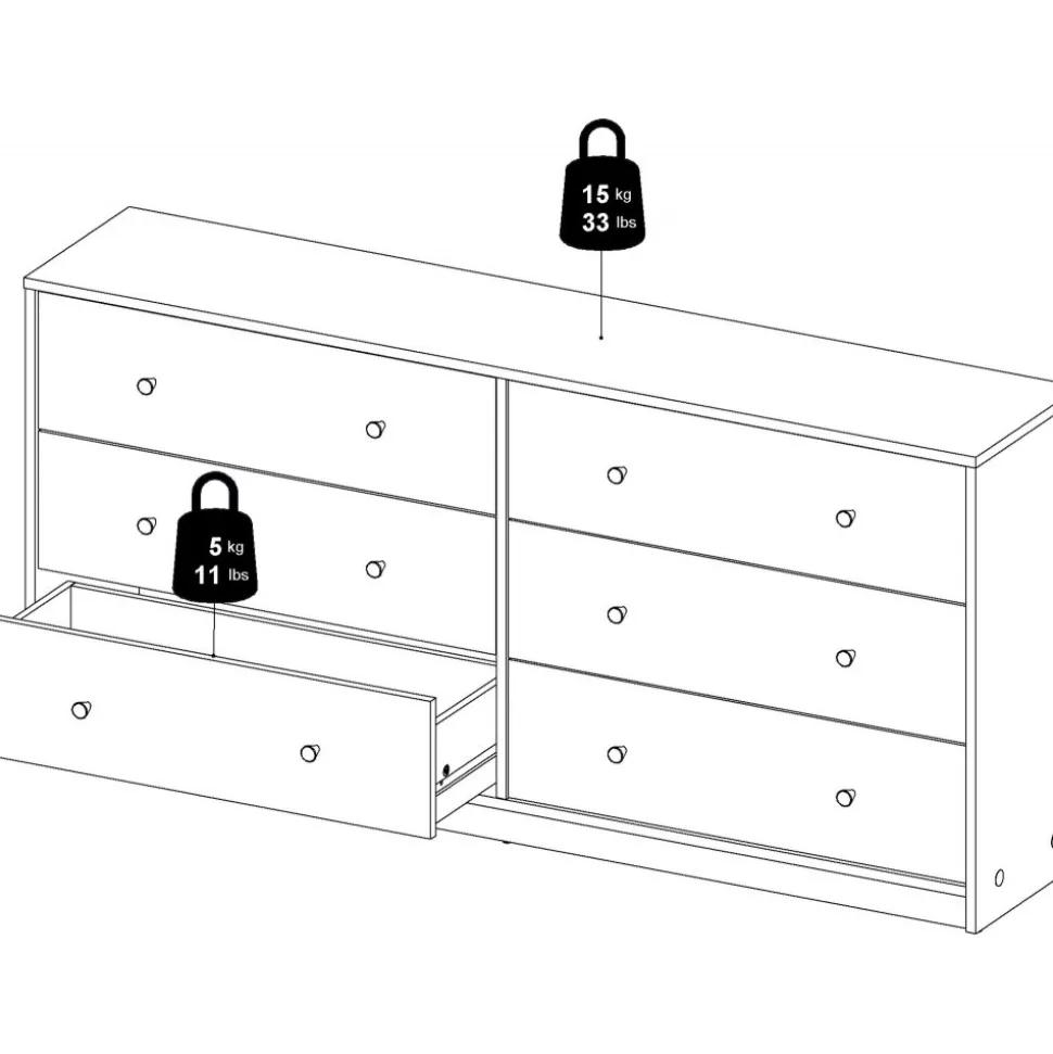 Byrå vit med 6 lådor 143 cm bred + Textilrengöring för möbler
