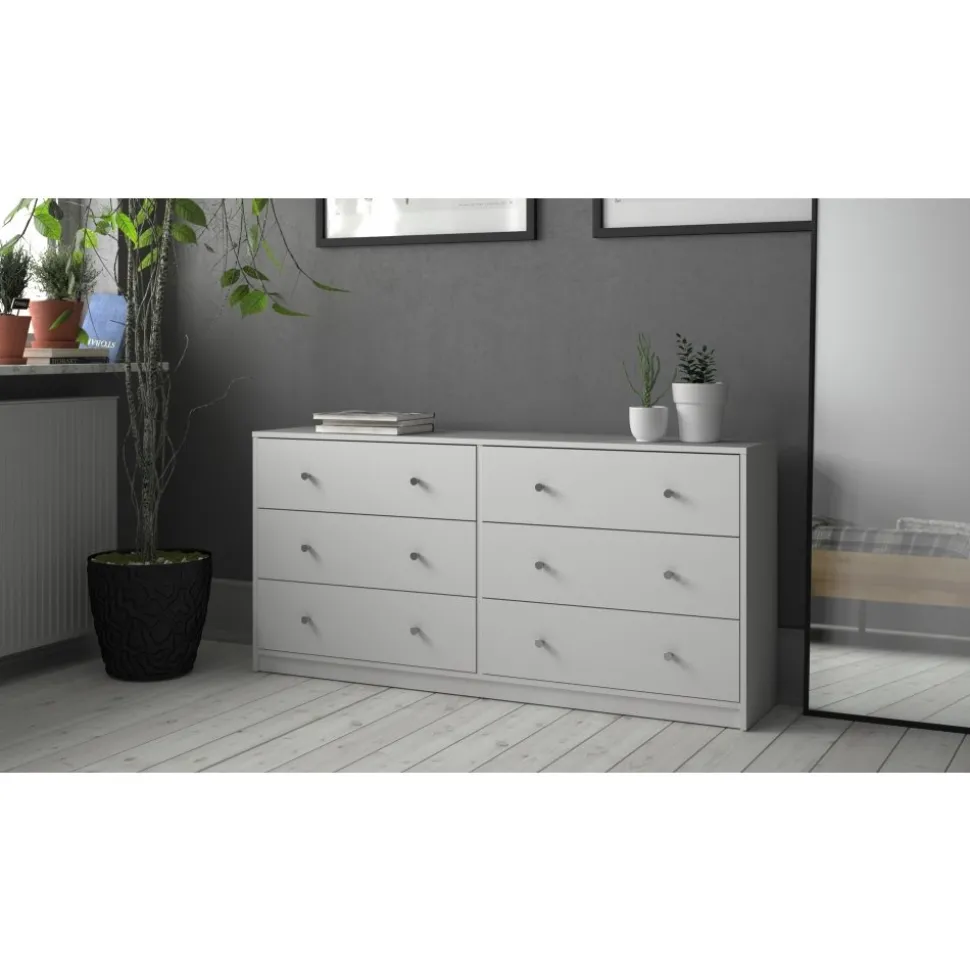 Byrå vit med 6 lådor 143 cm bred + Möbeltassar