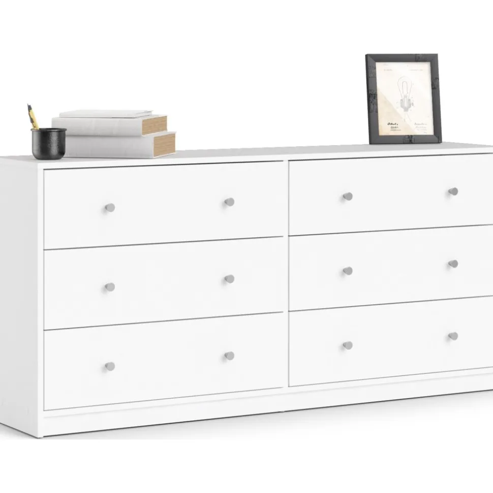 Byrå vit med 6 lådor 143 cm bred + Möbeltassar