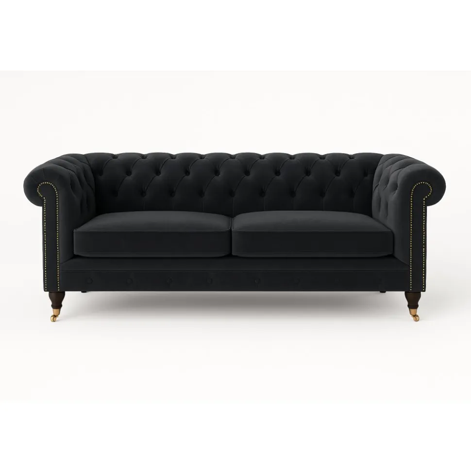 Chesterfieldsoffa Cambridge Deluxe 2,5-sits - Mörkgrå sammet