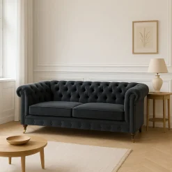 Chesterfieldsoffa Cambridge Deluxe 2,5-sits - Mörkgrå sammet