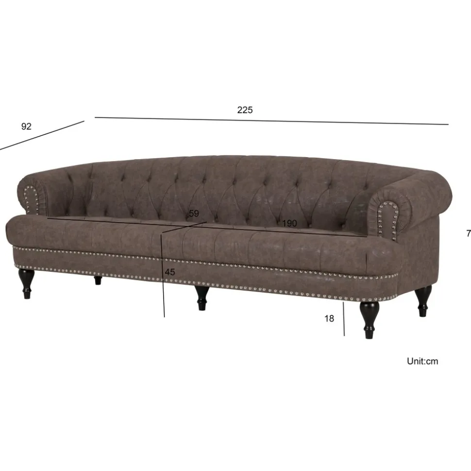 Chesterfieldsoffa 3-sits brun vintage 225 cm bred + Textilrengöring för möbler