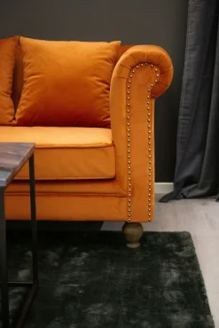 Churchill 3-sits chesterfieldsoffa - Orange sammet