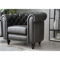 Clubfåtölj chesterfield mörkbrun PU