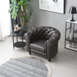 Clubfåtölj chesterfield mörkbrun PU + Textilrengöring för möbler