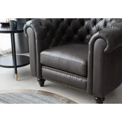 Clubfåtölj chesterfield mörkbrun PU + Textilrengöring för möbler