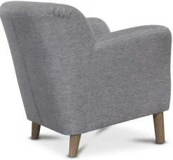 Clubfåtölj i grått tyg med ekben + Fläckborttagare för möbler